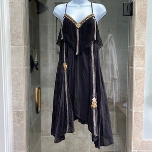 Free People Boho multi-layered Spaghetti Strap Asymmetrical Black Dress